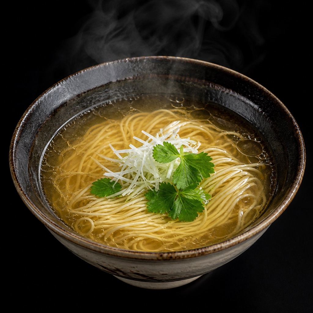 澄んだ金色のスープの塩らーめん
